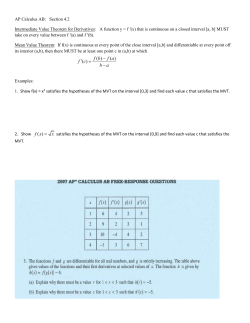 AP Calculus AB: Section 4.2 Intermediate Value Theorem for