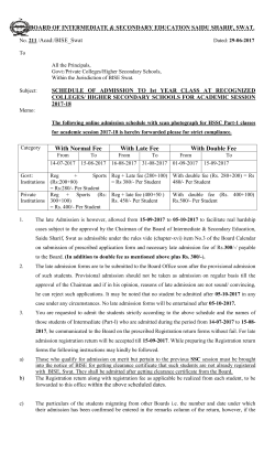 to Schedule of Admission to Class 1st year