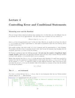 Lecture 4 Controlling Error and Conditional Statements