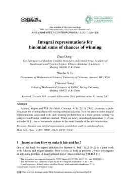 Integral representations for binomial sums of chances of winning