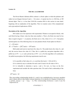 Lecture 16 THE RSA ALGORITHM The Rivest-Shamir