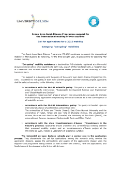 Avenir Lyon Saint-&Eacute;tienne Programme support for the international