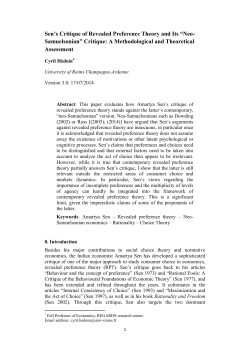 Sen`s Critique of Revealed Preference Theory and Its &ldquo;Neo