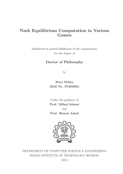 Nash Equilibrium Computation in Various Games