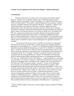 Emotion Versus Cognition in Moral Decision