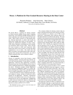 Mesos: A Platform for Fine-Grained Resource Sharing in