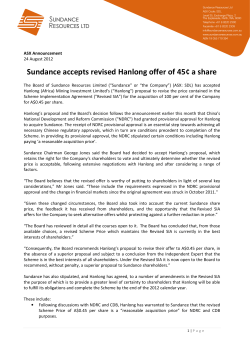 Sundance accepts revised Hanlong offer of 45&cent; a share