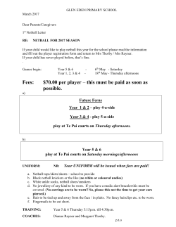 Fees: $70.00 per player - Glen Eden Primary School