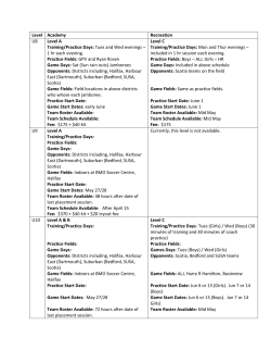 Level Academy Recreation U8 Level A Training/Practice Days: Tues
