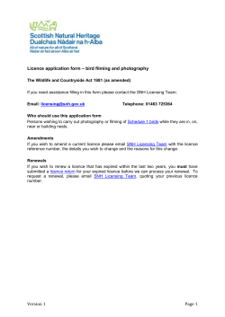 Licence application form for bird photography