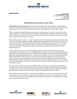 May 2017 Bradford White-Canada Moves to New Facility