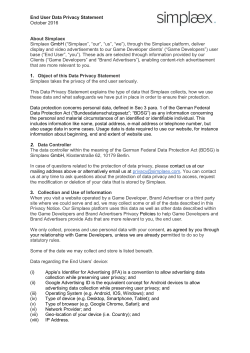 End User Data Privacy Statement October 2016 About Simplaex