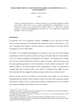 Predatory Pricing and the South African