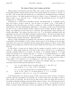 The Axiom of Choice, Zorn`s Lemma, and all that When set theory
