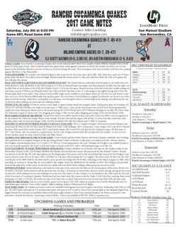 Rancho Cucamonga Quakes 2017 game notes