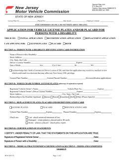 application for vehicle license plates and/or placard for persons with