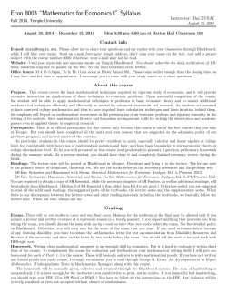 Econ 8003 &ldquo;Mathematics for Economics I&rdquo; Syllabus