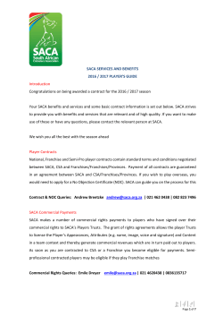 SACA SERVICES AND BENEFITS 2016 / 2017 PLAYER`S GUIDE