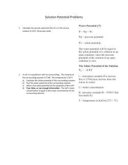 Solution Potential Problems Calculate the osmotic potential (Ψs) of a