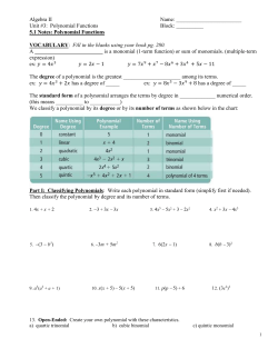 Algebra II Name: Unit #3: Polynomial Functions Block: ______ 5.1