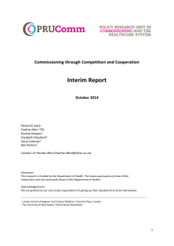 Commissioning Through Competition And Cooperation: Interim Report