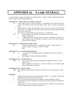 APPENDIX (i) 5 a side NETBALL