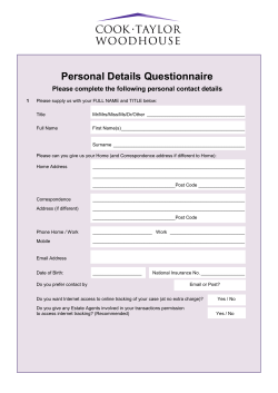 Personal Details Questionnaire Please complete