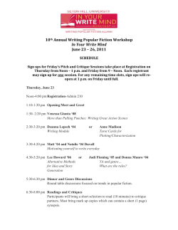 10 th Annual Writing Popular Fiction Workshop In Your Write Mind