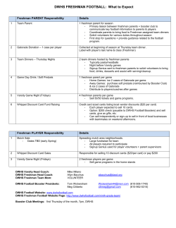 DWHS FRESHMAN FOOTBALL: What to Expect Freshman PARENT