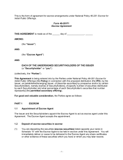 Form 46-201F1 Escrow Agreement