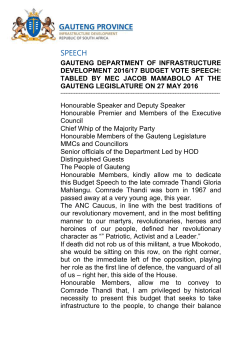 Budget Speech 2016.17 - Gauteng Department of Infrastructure