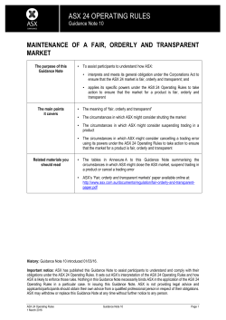 Maintenance of a Fair, Orderly and Transparent Market