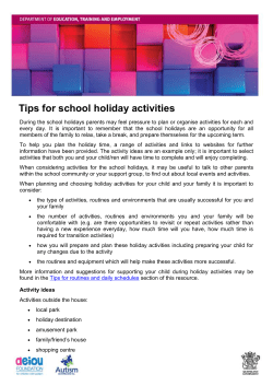 Tips for school holiday activities