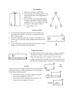 Time Dilation • Light moves at speed in all frames • Two events that