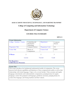 College of Computing and Information Technology Department of