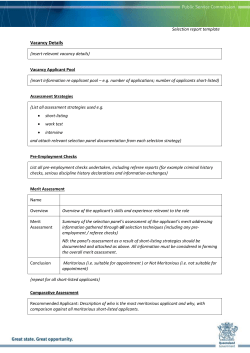 Selection report template - Public Service Commission