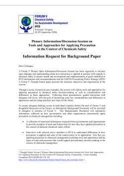 IFCS Forum V &ndash; Plenary Information/Discussion Session on Tools and