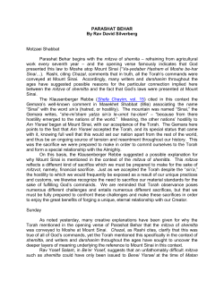 PARASHAT BEHAR By Rav David Silverberg Motzaei Shabbat