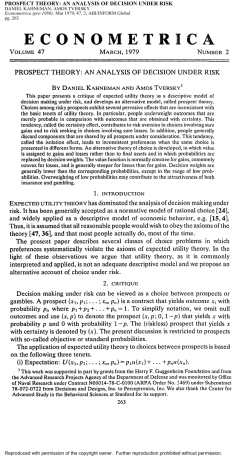 PROSPECT THEORY: AN ANALYSIS OF DECISION UNDER RISK