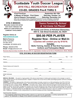 Scottsdale Youth Soccer League $95.00 PER PLAYER