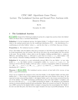 CPSC 536F: Algorithmic Game Theory Lecture: The