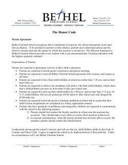 The Honor Code Parent Agreement Bethel Christian School