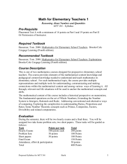 Mathematics For Elementary Teachers I