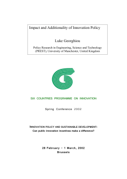 Impact and Additionality of Innovation Policy