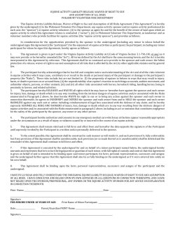 EQUINE ACTIVITY LIABILITY RELEASE, WAIVER OF RIGHT TO