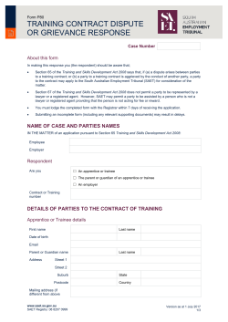 Training Contract dispute or grievance Response