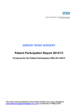 2012/13 Patient Participation Report + 2012 Action Plan