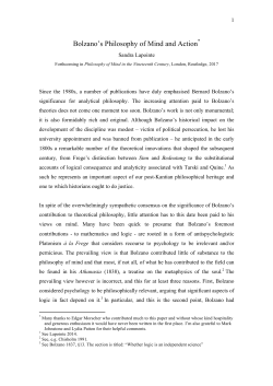 Bolzano`s Philosophy of Mind and Action