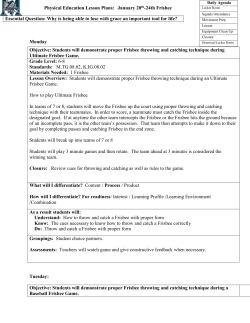 PE Lesson Plans-Week of Jan. 20th &ndash; 24th frisbee 2