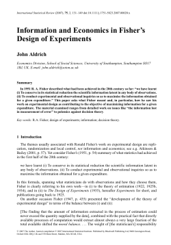 Information and Economics in Fisher`s Design of Experiments